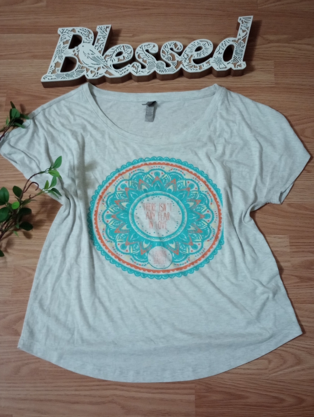 Next level Apparel Graphic Scoop Neck Tee - Turquoise Mandala Size M
